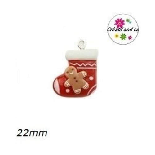 Breloque chaussette de noël et son bonhomme pain d'épice 22mm