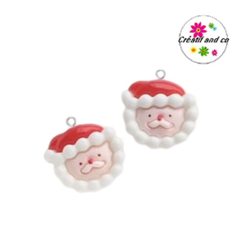 Breloque tête père noël vernis résine