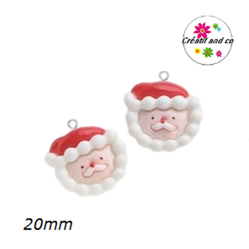Breloque tête père noël vernis 20mm