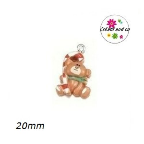 Breloque ourson de noël vernis 20mm