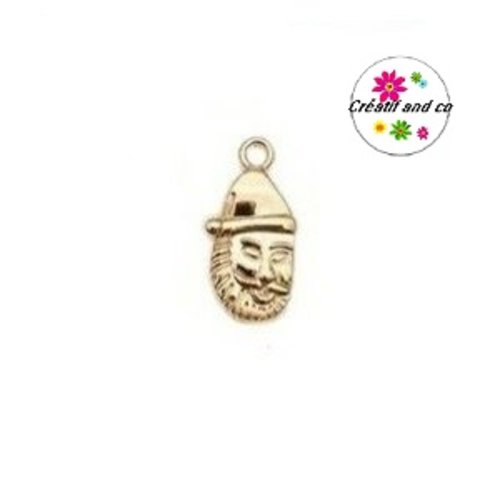 Breloque tête père noël métal doré