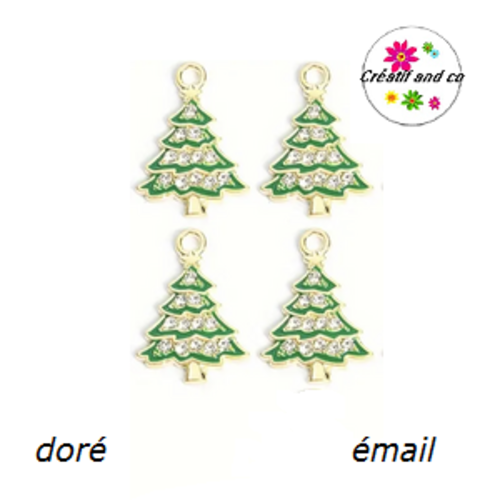 Breloque sapin vert et strass émail