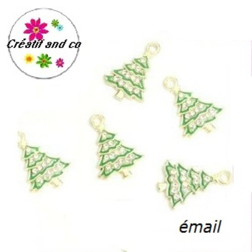 Breloque sapin vert et strass émail