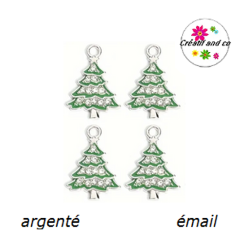Breloque sapin vert et strass émail