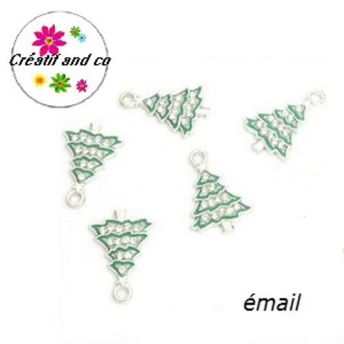 Breloque sapin vert et strass émail