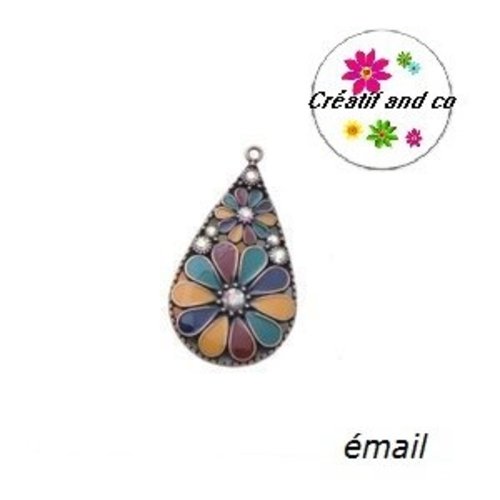 Grand pendentif goutte émail style bohème 44mm