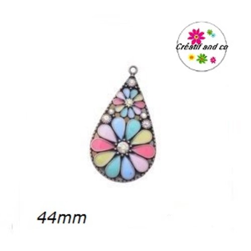 Grand pendentif goutte émail style bohème 44mm