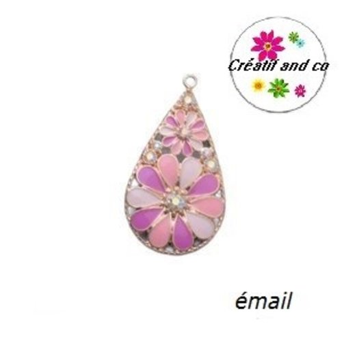 Grand pendentif goutte émail style bohème 44mm