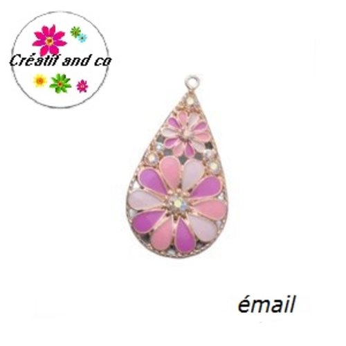 Grand pendentif goutte émail style bohème 44mm