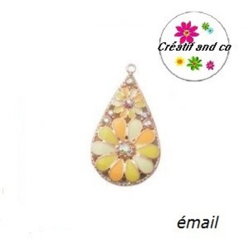 Grand pendentif goutte émail style bohème 44mm