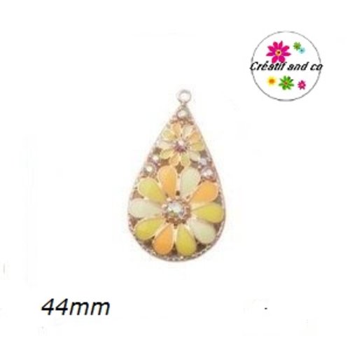 Grand pendentif goutte émail style bohème 44mm
