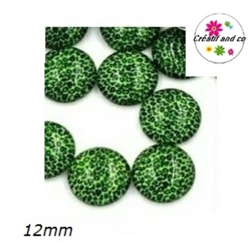 X2 cabochons léopard vert clair 12mm