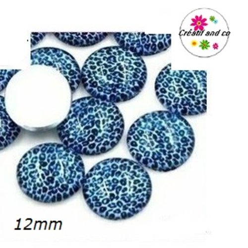 X2 cabochons léopard bleu 12mm
