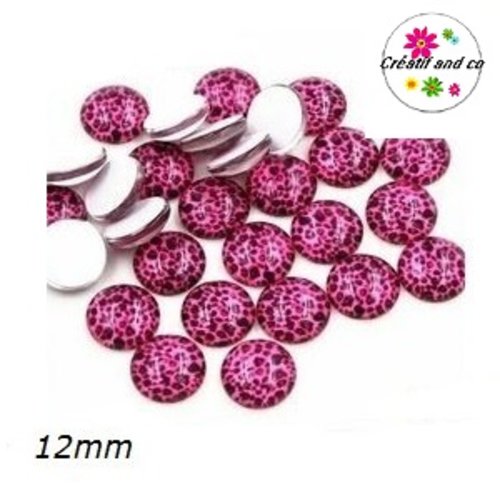X2 cabochons léopard fuschia 12mm