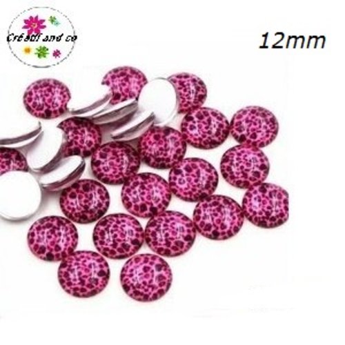 X2 cabochons léopard fuschia 12mm