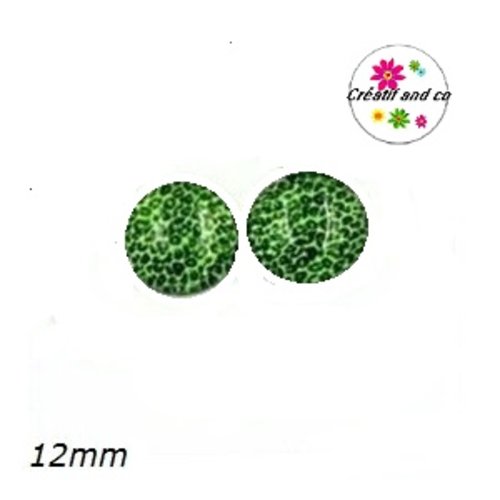 X2 cabochons léopard vert 12mm