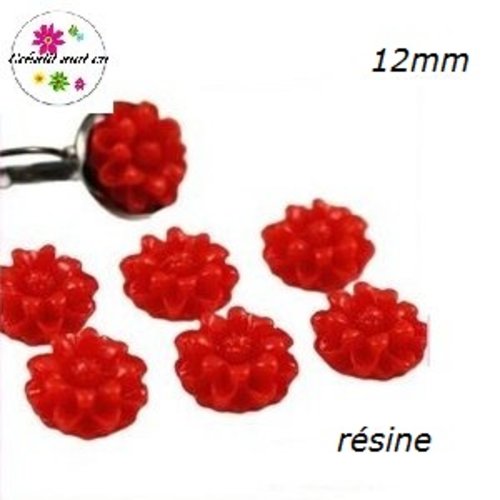 X2 cabochons fleurs 3d rouge résine 12mm