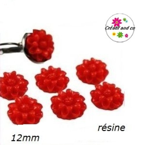 X2 cabochons fleurs 3d rouge résine 12mm
