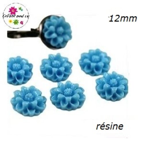 X2 cabochons fleurs 3d bleue résine 12mm