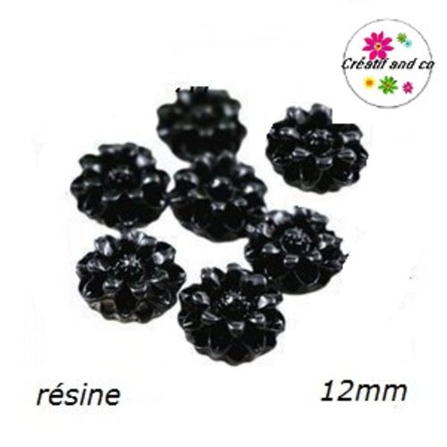 X2 cabochons fleurs 3d noire résine 12mm