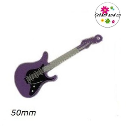 Pendentif guitare rock mauve/noire 50mm