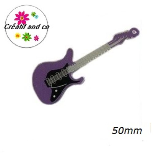 Pendentif guitare rock mauve/noire 50mm