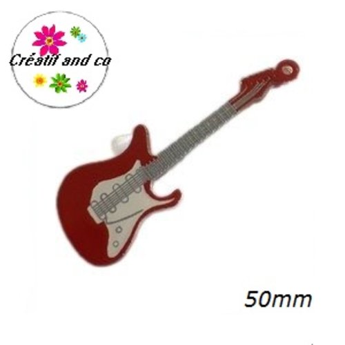 Pendentif guitare rock rouge/blanche 50mm