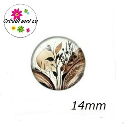 X2 cabochons motif plante 14mm