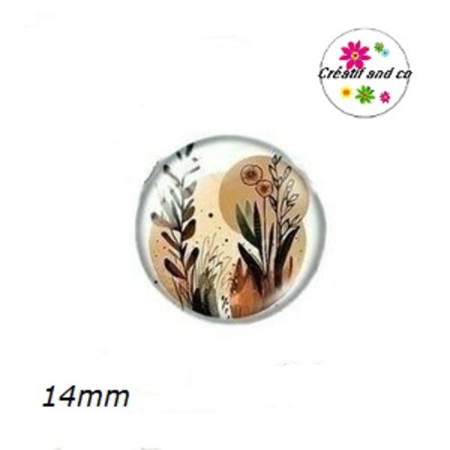 X2 cabochons motif plante 14mm
