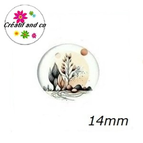 X2 cabochons motif plante 14mm