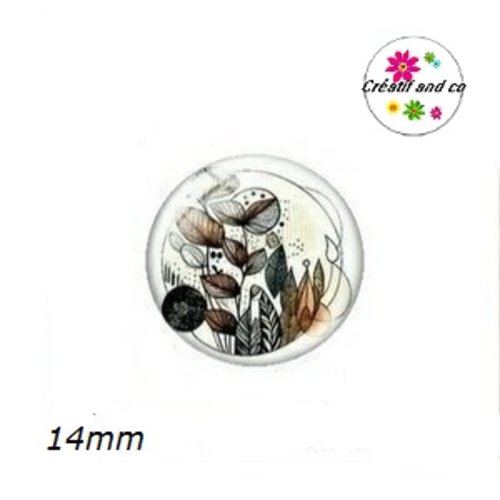 X2 cabochons motif plante 14mm
