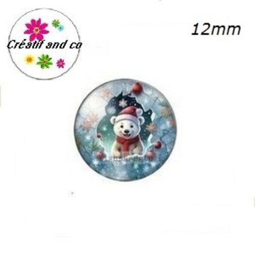X2 cabochons ours blanc polaire 12mm