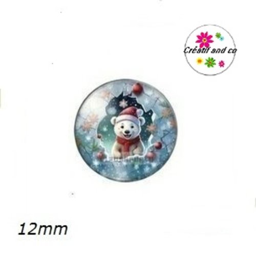X2 cabochons ours blanc polaire 12mm