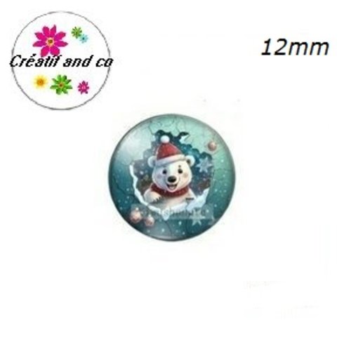X2 cabochons ours blanc polaire 12mm