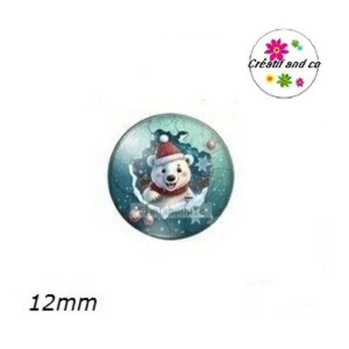 X2 cabochons ours blanc polaire 12mm