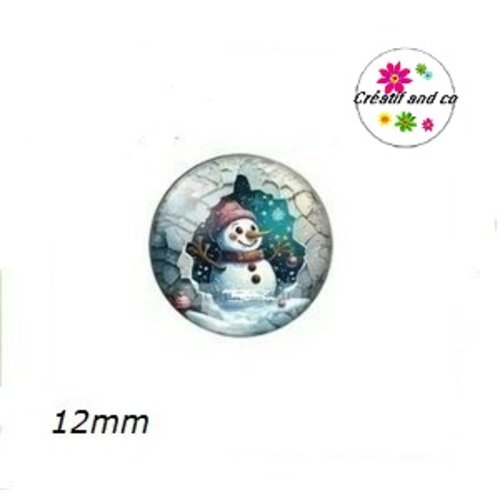 X2 cabochons bonhomme de neige 12mm