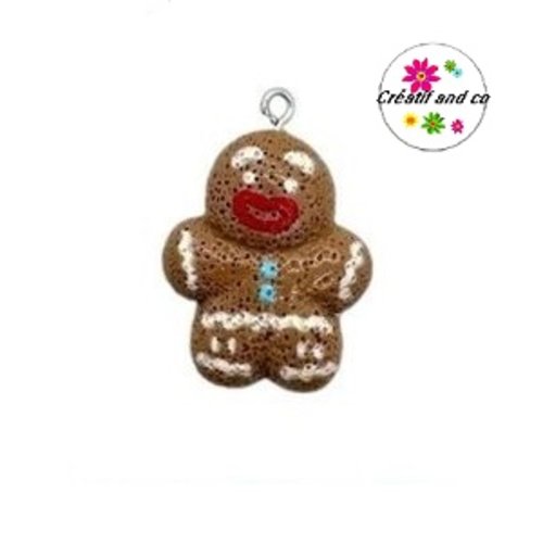 Breloque mr pain d'épice de noël vernis résine
