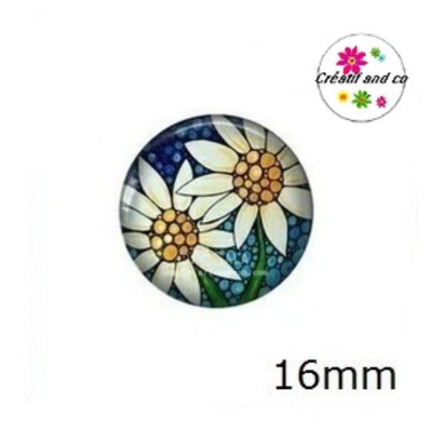 X2 cabochons fleuris 16mm