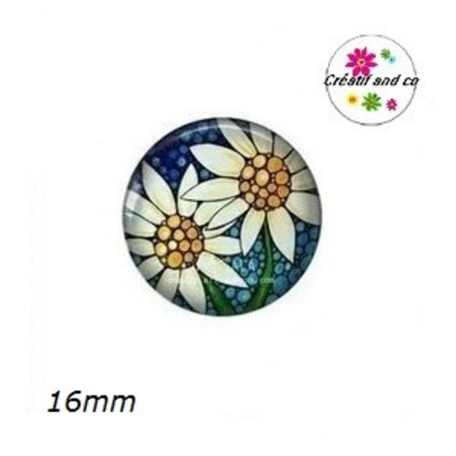 X2 cabochons fleuris 16mm