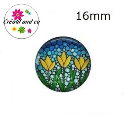 X2 cabochons fleuris 16mm