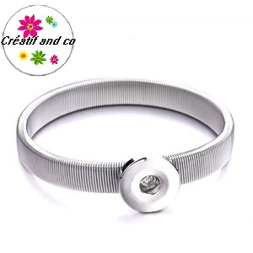 Bracelet élastique métal argenté pour bouton pression