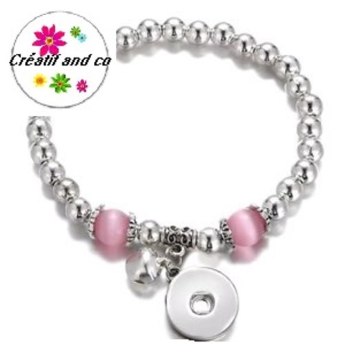 Bracelet élastique avec perles roses pour bouton pression 18mm