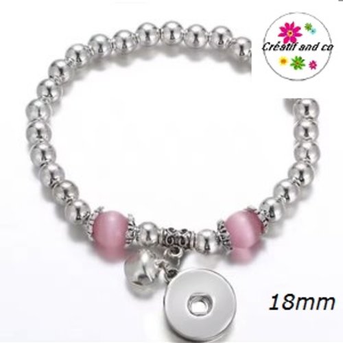 Bracelet élastique avec perles roses pour bouton pression 18mm