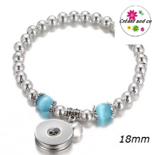 Bracelet élastique avec perles bleues pour bouton pression 18mm