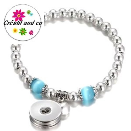 Bracelet élastique avec perles bleu pour bouton pression 18mm