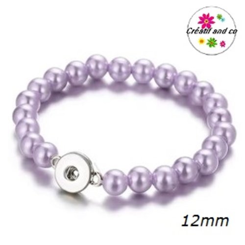 Bracelet élastique avec perle parme pour bouton pression 12mm