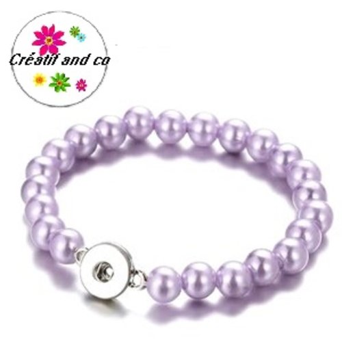 Bracelet élastique avec perle parme pour bouton pression 12mm