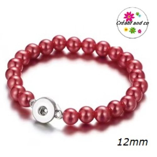 Bracelet élastique avec perle rouge foncé pour bouton pression 12mm