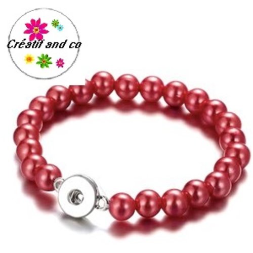 Bracelet élastique avec perle rouge foncé pour bouton pression 12mm
