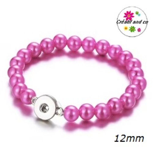 Bracelet élastique avec perle fuschia pour bouton pression 12mm